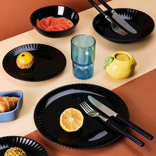 Assiette plate noire 25 cm Bloom